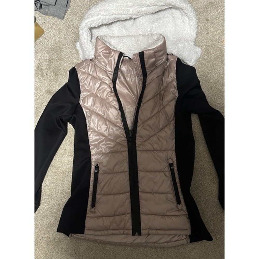 CALVIN KLEIN Performance PINK QUILTED Sherpa Hooded PUFFER JACKET Womens Medium - Picture 2 of 7
